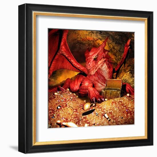 Dragon Smaug & Erebor Treasure-null-Framed Art Print