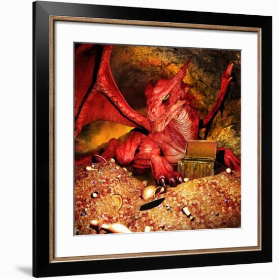 Dragon Smaug & Erebor Treasure-null-Framed Art Print