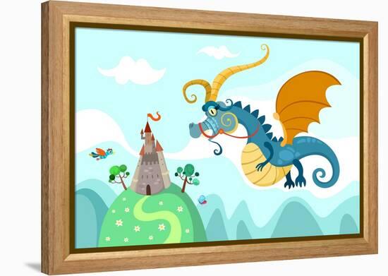 Dragon with Castle-nem4a-Framed Stretched Canvas