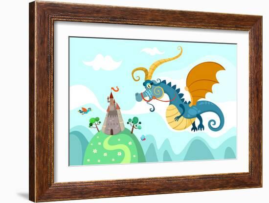 Dragon with Castle-nem4a-Framed Art Print