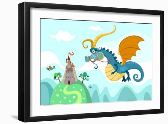 Dragon with Castle-nem4a-Framed Art Print