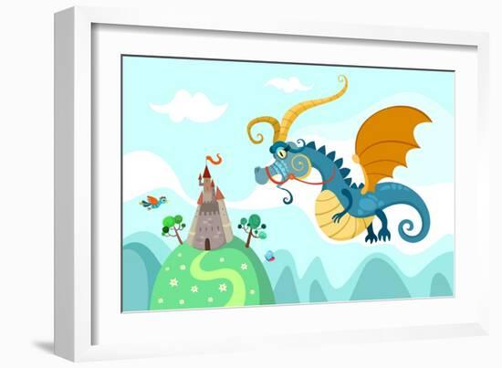 Dragon with Castle-nem4a-Framed Art Print