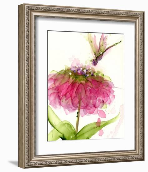 Dragonfly and Zinnia-Dawn Derman-Framed Art Print