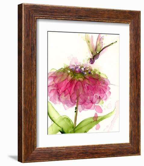 Dragonfly and Zinnia-Dawn Derman-Framed Art Print