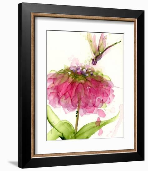 Dragonfly and Zinnia-Dawn Derman-Framed Art Print