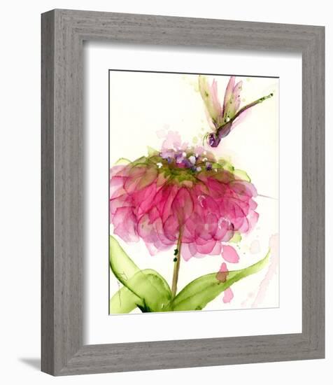 Dragonfly and Zinnia-Dawn Derman-Framed Art Print