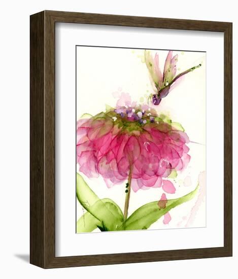 Dragonfly and Zinnia-Dawn Derman-Framed Art Print