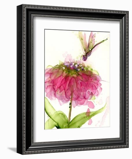 Dragonfly and Zinnia-Dawn Derman-Framed Art Print