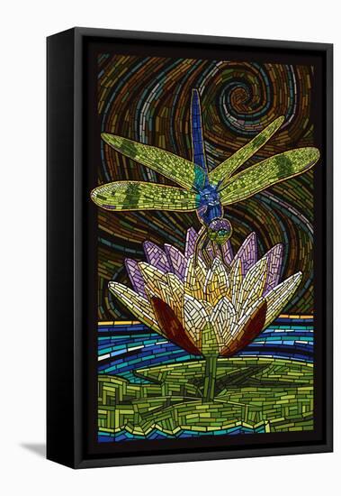 Dragonfly - Paper Mosaic-Lantern Press-Framed Stretched Canvas