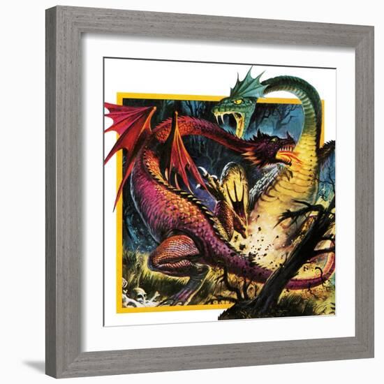 Dragons Fighting-Andrew Howat-Framed Giclee Print