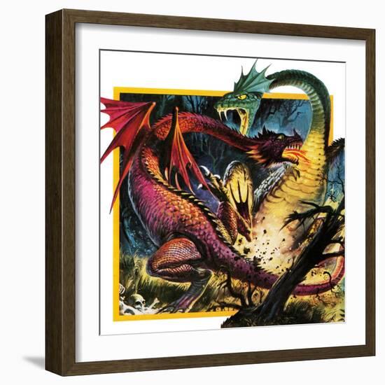 Dragons Fighting-Andrew Howat-Framed Giclee Print