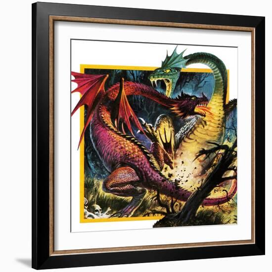 Dragons Fighting-Andrew Howat-Framed Giclee Print