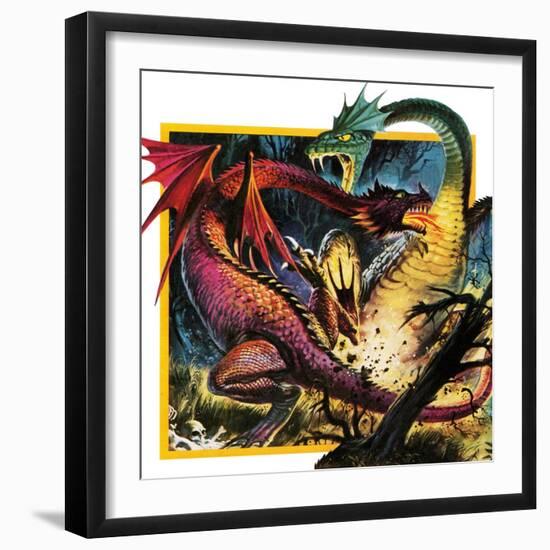 Dragons Fighting-Andrew Howat-Framed Giclee Print