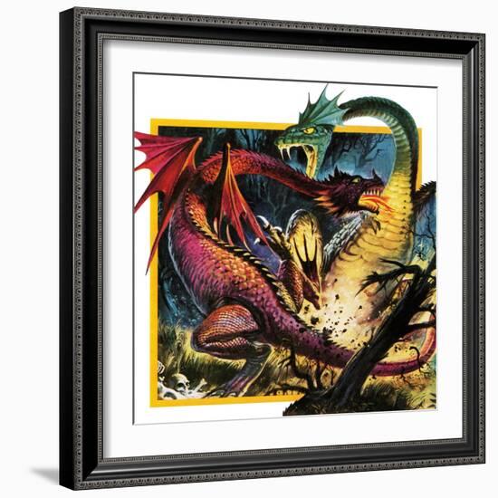 Dragons Fighting-Andrew Howat-Framed Giclee Print