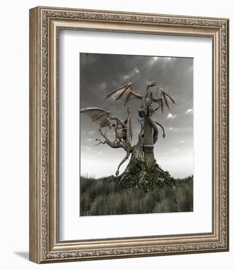 Dragons on a Gnarled Tree-null-Framed Art Print