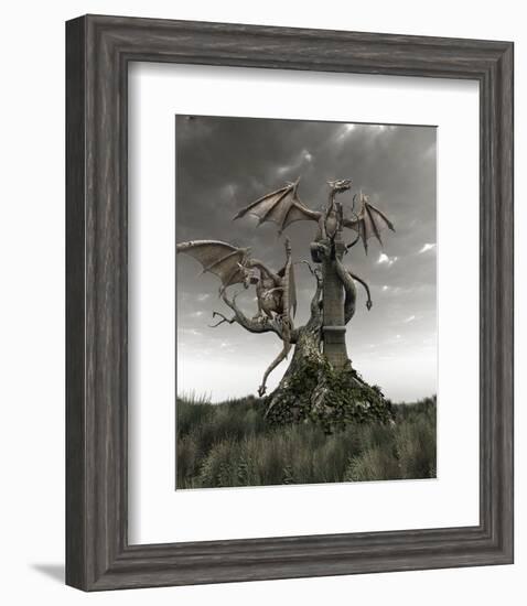 Dragons on a Gnarled Tree-null-Framed Art Print