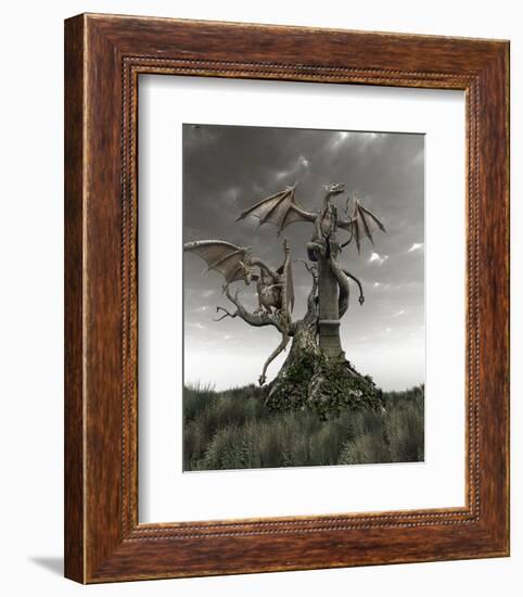 Dragons on a Gnarled Tree-null-Framed Art Print