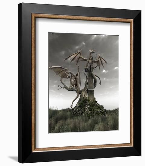 Dragons on a Gnarled Tree-null-Framed Art Print