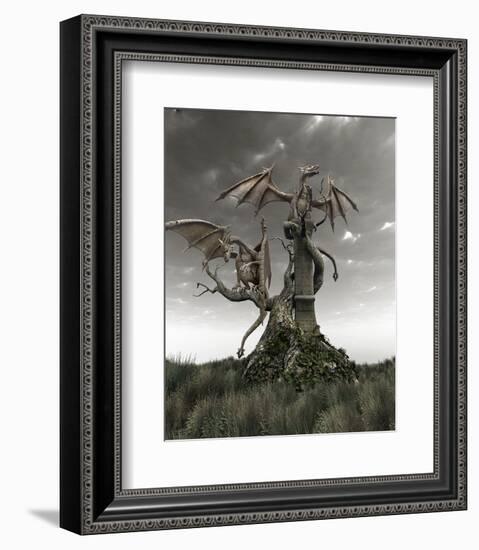 Dragons on a Gnarled Tree-null-Framed Art Print