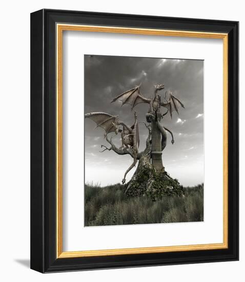 Dragons on a Gnarled Tree-null-Framed Art Print