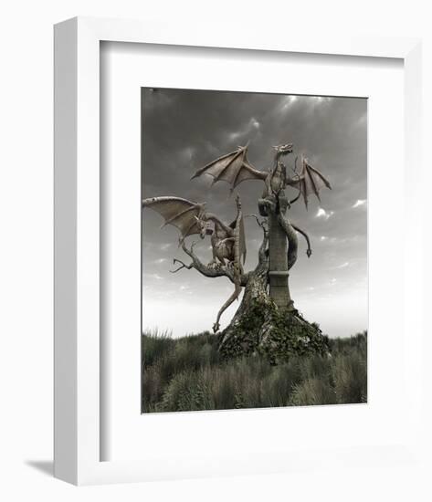 Dragons on a Gnarled Tree-null-Framed Art Print