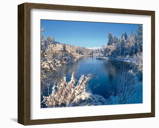 Drake Park along Mirror Pond in winter, Bend, Deschutes County, Oregon, USA-null-Framed Photographic Print