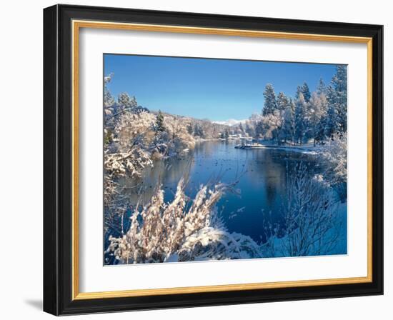 Drake Park along Mirror Pond in winter, Bend, Deschutes County, Oregon, USA-null-Framed Photographic Print