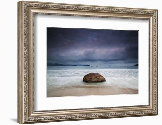 Dramatic Clouds and Stormy Weather over Praia Do Leo Beach, Ubatuba, at Sunset-Alex Saberi-Framed Photographic Print