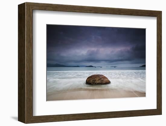 Dramatic Clouds and Stormy Weather over Praia Do Leo Beach, Ubatuba, at Sunset-Alex Saberi-Framed Photographic Print