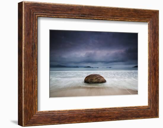 Dramatic Clouds and Stormy Weather over Praia Do Leo Beach, Ubatuba, at Sunset-Alex Saberi-Framed Photographic Print