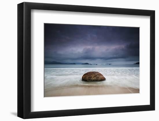 Dramatic Clouds and Stormy Weather over Praia Do Leo Beach, Ubatuba, at Sunset-Alex Saberi-Framed Photographic Print