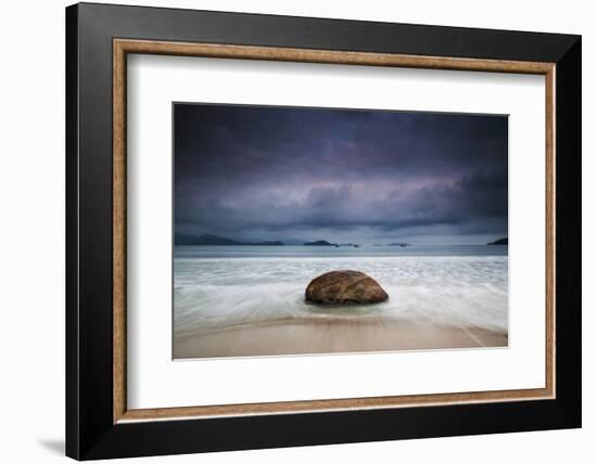 Dramatic Clouds and Stormy Weather over Praia Do Leo Beach, Ubatuba, at Sunset-Alex Saberi-Framed Photographic Print