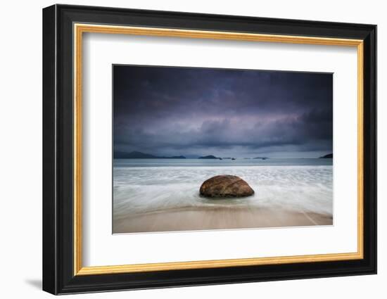 Dramatic Clouds and Stormy Weather over Praia Do Leo Beach, Ubatuba, at Sunset-Alex Saberi-Framed Photographic Print