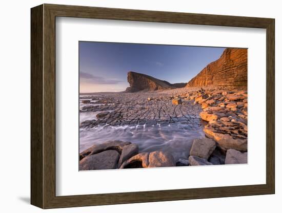 Dramatic coastal geology at Nash Point on the Glamorgan Heritage Coast, South Wales, UK. Winter (Fe-Adam Burton-Framed Photographic Print