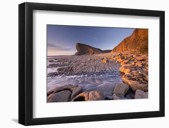 Dramatic coastal geology at Nash Point on the Glamorgan Heritage Coast, South Wales, UK. Winter (Fe-Adam Burton-Framed Photographic Print