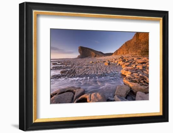 Dramatic coastal geology at Nash Point on the Glamorgan Heritage Coast, South Wales, UK. Winter (Fe-Adam Burton-Framed Photographic Print