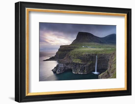 Dramatic Coastal Scenery at Gasadalur on the Island of Vagar, Faroe Islands. Spring-Adam Burton-Framed Photographic Print