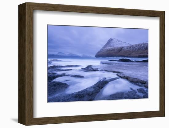 Dramatic coastline of Gjogv on the island of Eysturoy, Faroe Islands, Denmark, Europe. Winter (Apri-Adam Burton-Framed Photographic Print