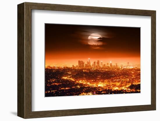 Dramatic Full Moon over Los Angeles Skyline at Night.-logoboom-Framed Photographic Print