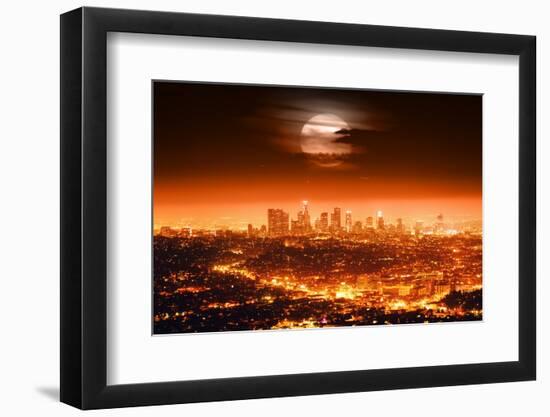 Dramatic Full Moon over Los Angeles Skyline at Night.-logoboom-Framed Photographic Print