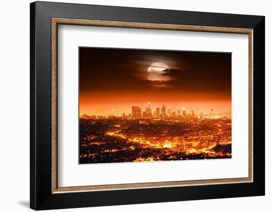 Dramatic Full Moon over Los Angeles Skyline at Night.-logoboom-Framed Photographic Print