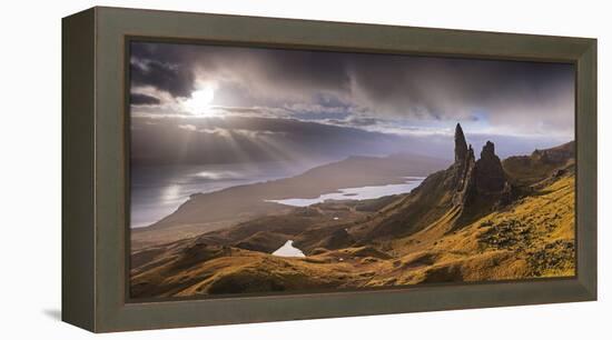 Dramatic Light on the Old Man of Storr, Isle of Skye, Scotland. Autumn (November)-Adam Burton-Framed Premier Image Canvas