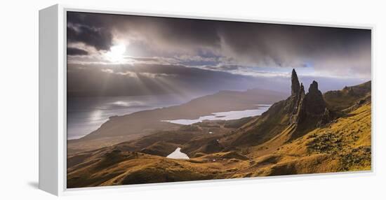 Dramatic Light on the Old Man of Storr, Isle of Skye, Scotland. Autumn (November)-Adam Burton-Framed Premier Image Canvas