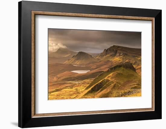 Dramatic light over the Trotternish mountain ridge from the Quiraing, Isle of Skye, Scotland.-Adam Burton-Framed Photographic Print