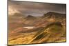 Dramatic light over the Trotternish mountain ridge from the Quiraing, Isle of Skye, Scotland.-Adam Burton-Mounted Photographic Print