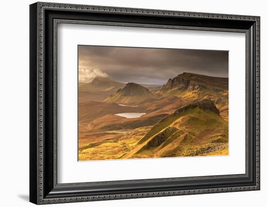 Dramatic light over the Trotternish mountain ridge from the Quiraing, Isle of Skye, Scotland.-Adam Burton-Framed Photographic Print