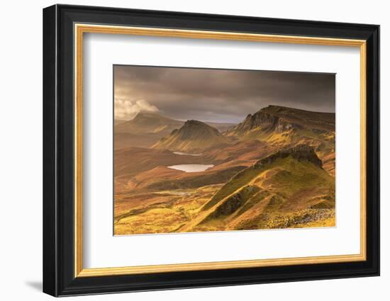 Dramatic light over the Trotternish mountain ridge from the Quiraing, Isle of Skye, Scotland.-Adam Burton-Framed Photographic Print