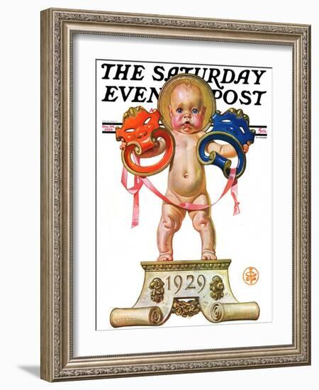"Dramatic New Year," Saturday Evening Post Cover, December 29, 1928-Joseph Christian Leyendecker-Framed Giclee Print