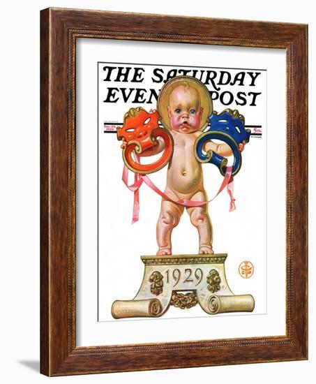 "Dramatic New Year," Saturday Evening Post Cover, December 29, 1928-Joseph Christian Leyendecker-Framed Giclee Print