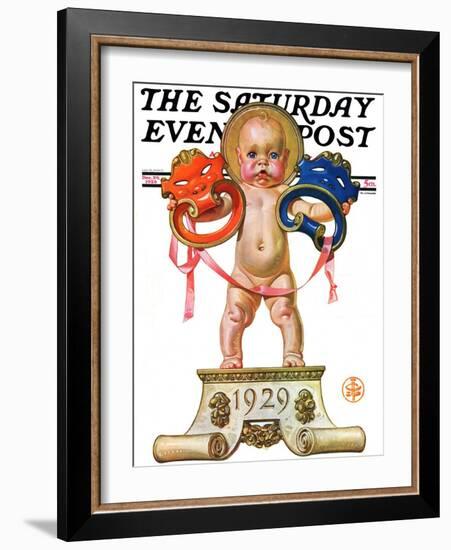 "Dramatic New Year," Saturday Evening Post Cover, December 29, 1928-Joseph Christian Leyendecker-Framed Giclee Print